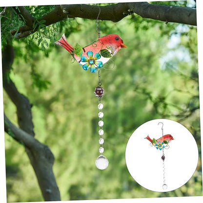 SUPVOX Creative Bird Figurine Hanging Decor Glass and Iron Garden Statue for Home Adornment Unique Outdoor Decoration for Garden and Patio