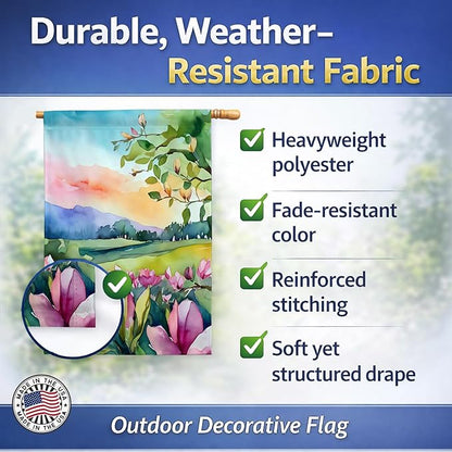 Caroline's Treasures Louisiana Magnolias in Watercolor House Flag Large Porch Sleeve Pole Decorative Outside Yard Banner Artwork Wall Hanging, Polyester, House Size, Multicolor