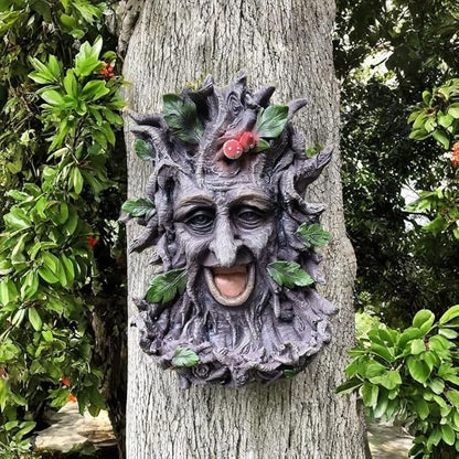 GARDEN WHISPER Tree Faces Bird Feeder Garden Decor Outdoor – Wild Tree Hugger Statues Yard Art Garden Decoration – Unique Old Man Bird Feeders for Outdoor & Fences，Whimsical Fairy Hugger Sculpture