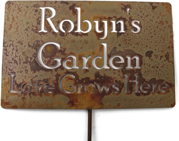 Classic Metal Garden Markers Clearance Items 20 to 33 Inches Tall (Robyn's Garden 23", Naturally Rusted)
