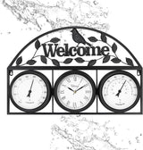 26Inch Large Outdoor Clock,Waterproof Wall Clock with Thermometer and Hygrometer Combo,Weatherproof Non-Ticking Battery Operated Decor Clock for Patio,Garden,Pool,Porch,House Warming Gifts