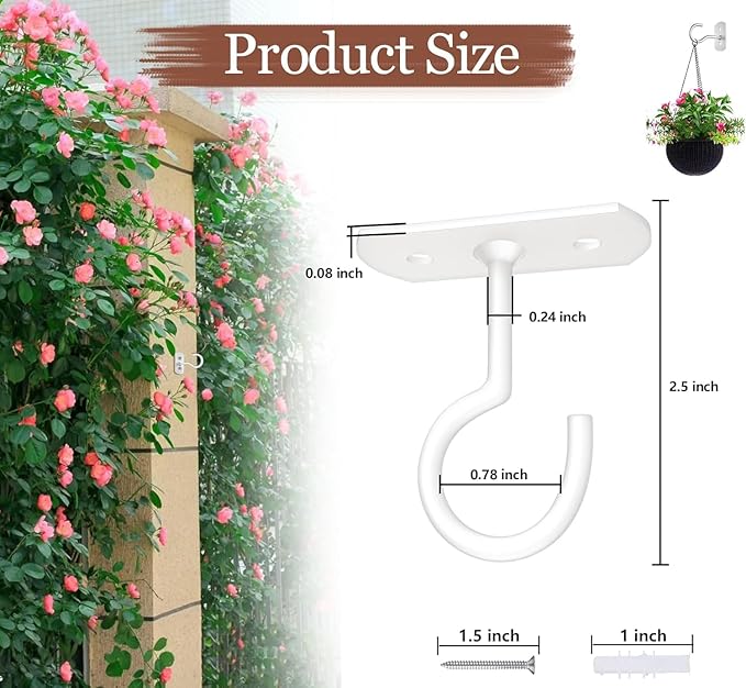 6Pack Ceiling Hooks Bulk 2.5in for Hanging Plants for Hanging Plants White