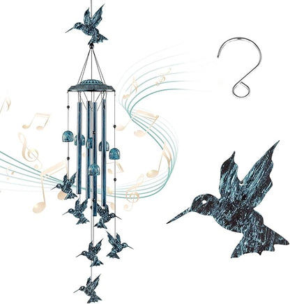 LESES Hummingbird Wind Chimes Outdoor Wind Chime with 4 Aluminum Tubes & 6 Wind Bell, Memorial Wind Chimes for Outside Unique Sympathy Gifts for Home Garden Patio