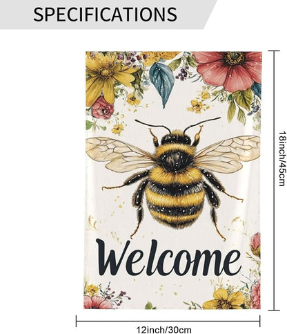 Bee Welcome Garden Flags 12×18 Inch Double Sided Decorative Yard Banner Seasonal Flag for Outdoor Outside Decor