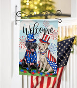 Welcome 4th of July Dog Patriotic Decorative Garden Flag, America USA Black Labrador Puppy Stars Stripes Yard Outside Decorations, American Summer Outdoor Small Home Decor Double Sided 12 x 18
