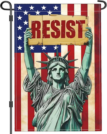 Statue of Liberty Pride Resist Garden Flags for Outside 12x18 Inch Double Sided Anti Protest Signs Against Anti Racism Political No Kings Protest Signs Hands Off Yard Decorations