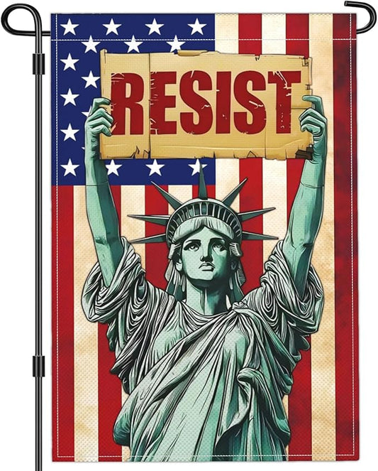 Statue of Liberty Pride Resist Garden Flags for Outside 12x18 Inch Double Sided Anti Protest Signs Against Anti Racism Political No Kings Protest Signs Hands Off Yard Decorations