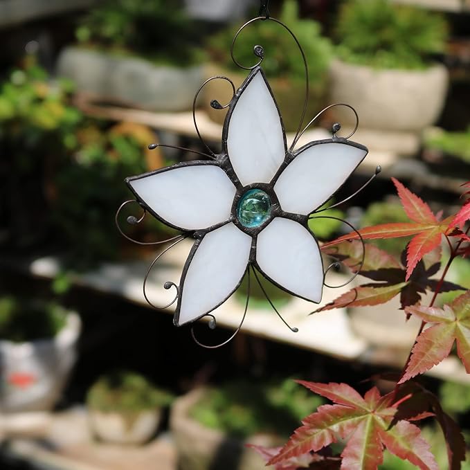 Forget Me Not Flower Stained Glass Window Hangings,Flower Decoration Stained Glass Suncatcher for Kitchen Window,Flowers Gift for Mom,Grandma, Birthday Gift for Women