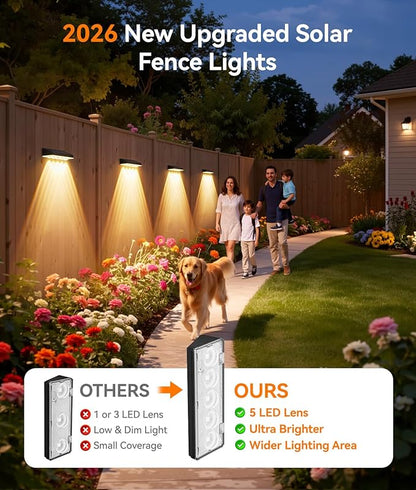 KOOPER Solar Fence Lights Outdoor Waterproof, 8 Pack Warm White & 9 Fixed Colors & Color Changing Fence Lights Solar Powered, Solar Lights Outdoor Fence for Outside Backyard Railing Patio Wall Deck