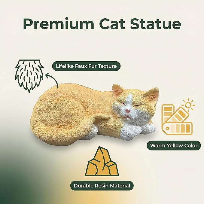 Sleeping Orange Cat Garden Statue – Realistic Resin Outdoor Decor for Patio Lawn Yard – Whimsical Feline Figurine for Home Balcony Porch Ornament – Charming Pet Sculpture Gift for Cat Lovers