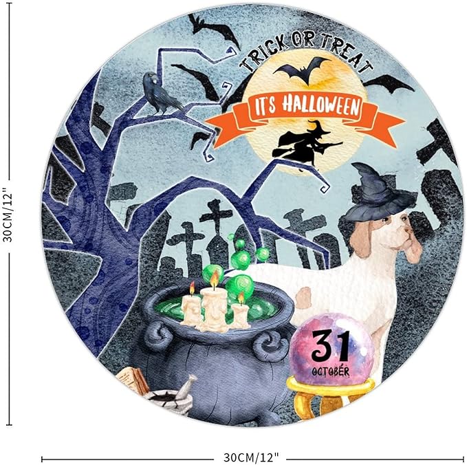 Retro Metal Sign 12"x12",Happy Halloween Scary Night Grave Witch Bats Trick Or Treat Dog Aluminum Tin Metal Sign for Home Living Room Bedroom Garden Farm Patio Decor Wall Art Poster