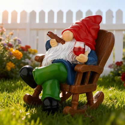 Toncoke Garden Gnomes for Outdoor, 7 Inch Gnomes Decorations for Yard, Gnome Garden Decor for Home Patio Lawn, Gnomes Gifts for Women Spring Summer Christmas Halloween (Rocking Chair & Wine Glass)