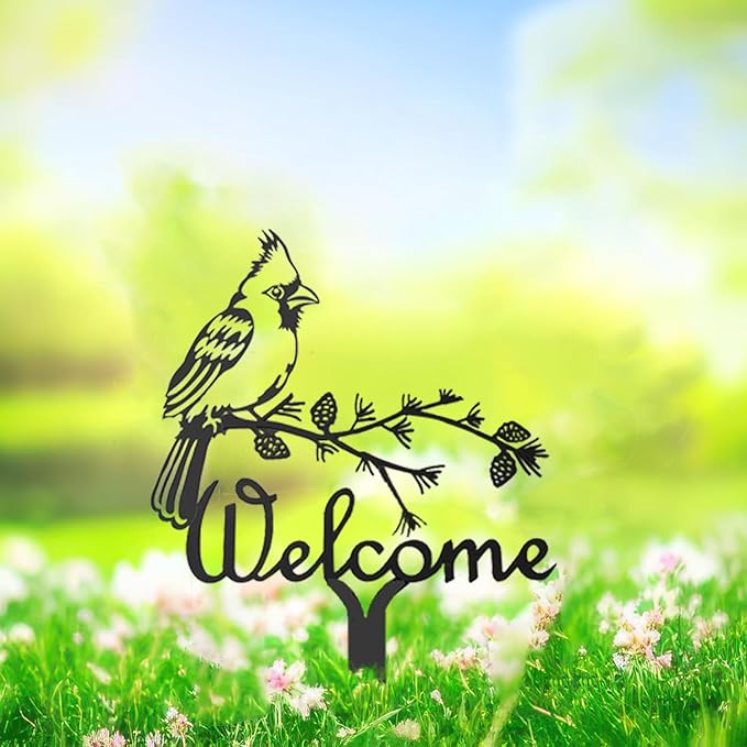 Metal Cardinal Garden Decor Bird Gifts for Women Mom Birthday Black Silhouette Birds Statues for Outside Garden Yard Art Sign Patio Lawn Ornaments Outdoor Decor 13.78 * 10.63in
