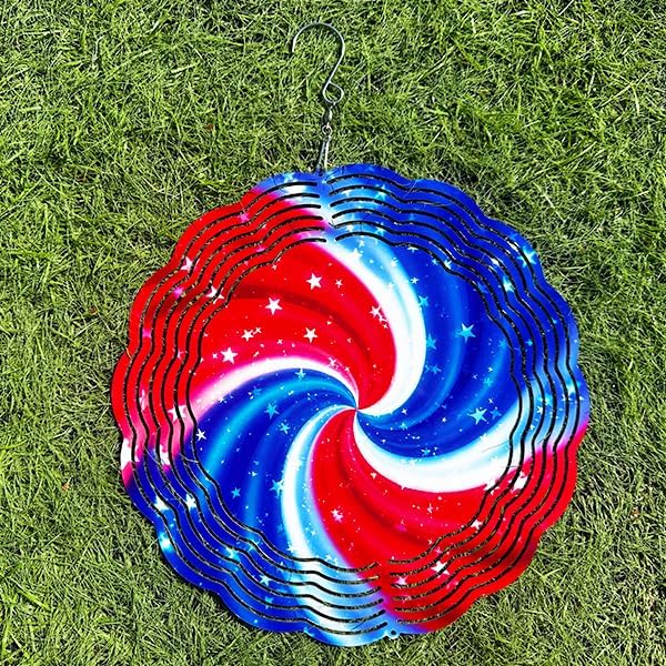 Wind Spinners Red Blue Star Swirl Art 9.8 x 9.8 Inch Metal Wind Spinner Outdoor Garden Decor Abstract Motion Illustration Decorative Wind Spinners for Yard Patio
