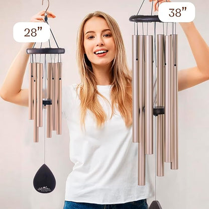 UpBlend Wind Chimes for Outside Gift – Deep Tone Wind Chime with Decorative Stone – Porch & Patio Decor, Elegant Outdoor Ornament, Garden Gifts. 28” Gold.