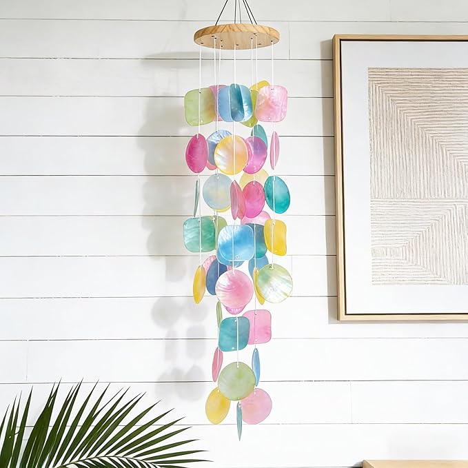 MUMTOP Shell Wind Chimes for Outside Clearance, Tropical Colorful Capiz Shell Wind Chime for Patio,Indoor,Outdoor,Garden,Yard,Coastal,Beach Decor or Gifts for Women,Girl