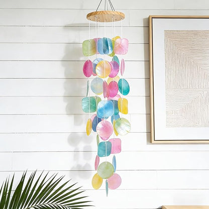 MUMTOP Shell Wind Chimes for Outside Clearance, Tropical Colorful Capiz Shell Wind Chime for Patio,Indoor,Outdoor,Garden,Yard,Coastal,Beach Decor or Gifts for Women,Girl