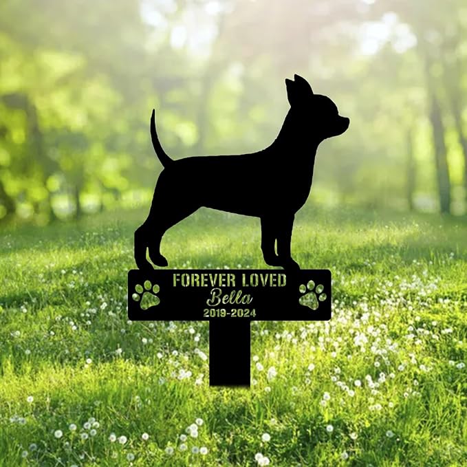 Custom Chihuahua Dog Metal Memorial Garden Stake Personalized Pet Grave Marker Name Sign Remembrance Stake Decor Sympathy Dog Loss,Outdoor Statues for Yard Garden Lawn Patio Pathway Grave Gift.