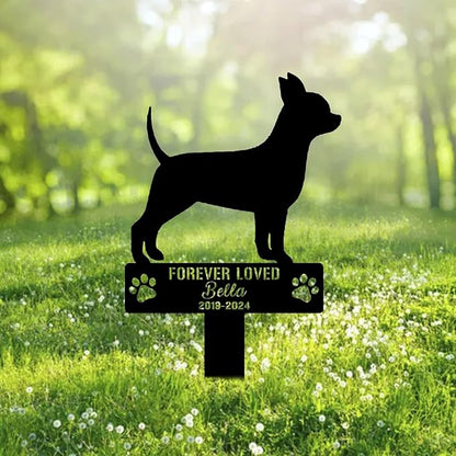Custom Chihuahua Dog Metal Memorial Garden Stake Personalized Pet Grave Marker Name Sign Remembrance Stake Decor Sympathy Dog Loss,Outdoor Statues for Yard Garden Lawn Patio Pathway Grave Gift.