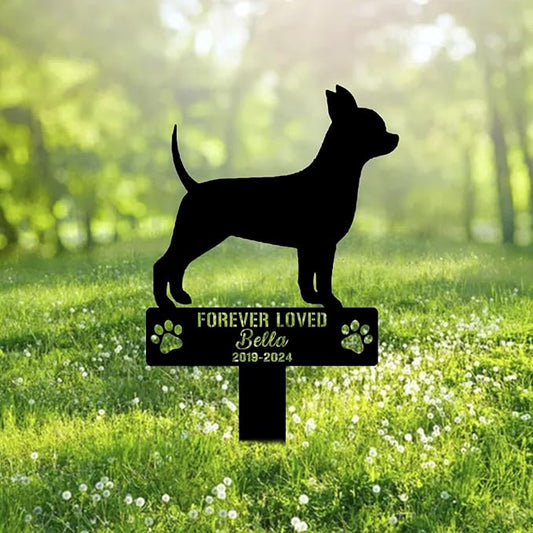Custom Chihuahua Dog Metal Memorial Garden Stake Personalized Pet Grave Marker Name Sign Remembrance Stake Decor Sympathy Dog Loss,Outdoor Statues for Yard Garden Lawn Patio Pathway Grave Gift.