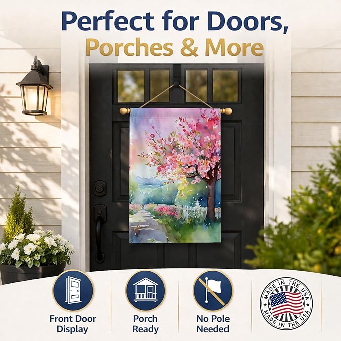 Caroline's Treasures Michigan Apple Blossoms in Watercolor House Flag Large Porch Sleeve Pole Decorative Outside Yard Banner Artwork Wall Hanging, Polyester, House Size, Multicolor