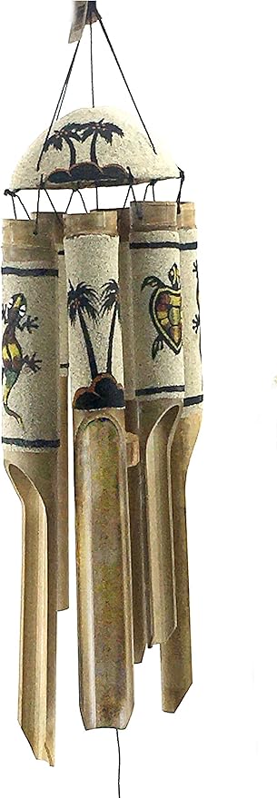 Bellaa 24629 Bamboo Wind Chimes Sea Sand Art Painting Palm Coconut Tree Gecko Sea Turtle Handmade Windchimes Outdoor Garden Patio Gifts 32 Inch