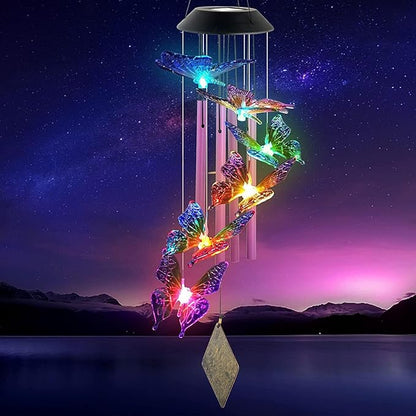 Solar Lights Outdoor Wind Chimes for Garden Yard Patio Porch Decor Hanging Butterfly Decorations, Birthday Gardening Gifts for Women