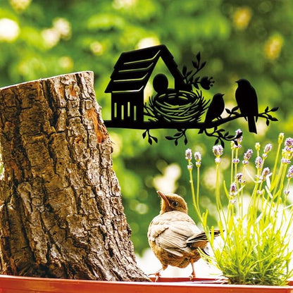 SUPERDANT A Bird's Nest on Branch Metal Garden Decor Birdie's Home Outdoor Garden Ornament Black Silhouette Outdoor Decor Animal Yard Stakes Decorative Metal Wall Art for Lawn Patio Gift for Gardeners