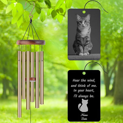 Personalized Custom Wind Chimes Memorial Engraved Gifts for Loss of Loved One Mother Dad Mom Dog Pet Customized Outdoor Sympathy Wind Chimes with Photo Text