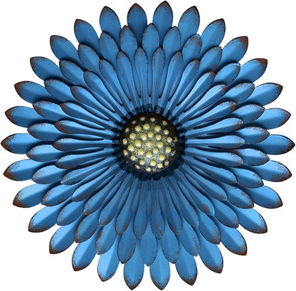 Metal Flowers Wall Decor Indoor Outdoor Metal Wall Art for Farmhouse Home Living Room Bedroom Bathroom Garden Decor – Blue