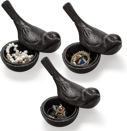 Pumtus Cast Iron Key Hider, Birds Hide-a-Key Holder, Outdoor Small Garden Statues Ornament, Outside Spare Key Hider Figurine, Indoor Decoration Jewelry Trinkets Box for Ear Studs, Rings, Paper Clips