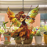 Music Angel Acrylic Suncatcher Stained Glass Effect Window Car Hanging Christmas Ornament Indoor Outdoor Decor Garden Sun Catcher Panel for Angel Lover for Women Mom Grandma
