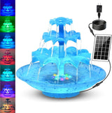 3.5W Solar Fountain Pump for Bird Bath, 3-Tier Blue Solar Water Pump with 8 LED Lights, 32.8FT Power Cord and Adapter Included, Dual-Powered for 24/7 Use for Garden, Pond, Pool, Fish Tank and Lawn