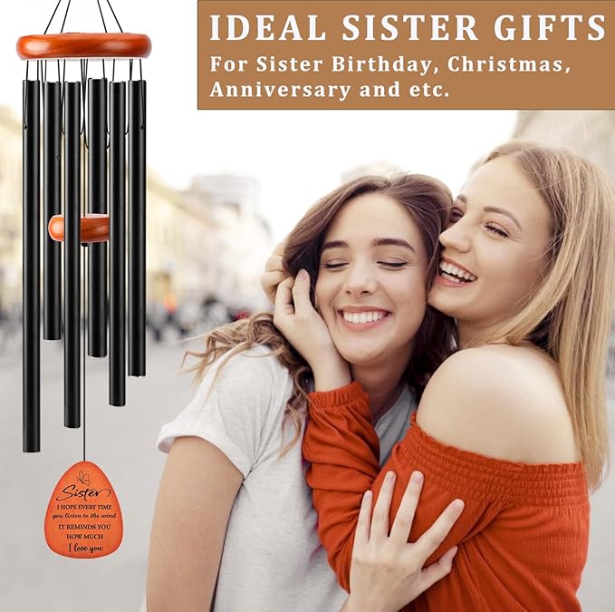 Sister Gifts, 32" Wind Chimes Sister Birthday Gifts, Gifts for Sister from Sisters Brother, Best Sister Ever Gifts, Black