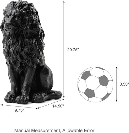 Glitzhome Guardian Sitting Lion Statue Regal Indoor and Outdoor Garden Sculpture for Home Entrance Porch and Yard, 20.75in Tall, Black