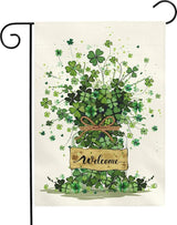Spring Garden Flag 12x18 Inch Welcome Clover Design Double Sided Outdoor Yard Flags Seasonal Porch Patio Lawn Farmhouse House Banner Decorations for St Patricks Day and Everyday Home Décor