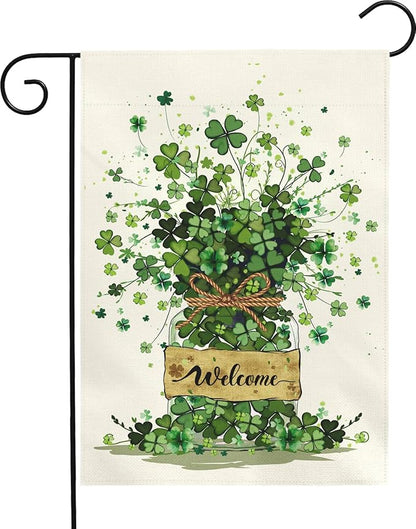 Spring Garden Flag 12x18 Inch Welcome Clover Design Double Sided Outdoor Yard Flags Seasonal Porch Patio Lawn Farmhouse House Banner Decorations for St Patricks Day and Everyday Home Décor
