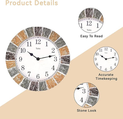 Lily's Home 10 inch Indoor or Outdoor Wall Clock Stone Frame Battery Operated Quartz Movement, Operated Decor for Family Room, Office, Game Room,Garden, Backyard, Pool