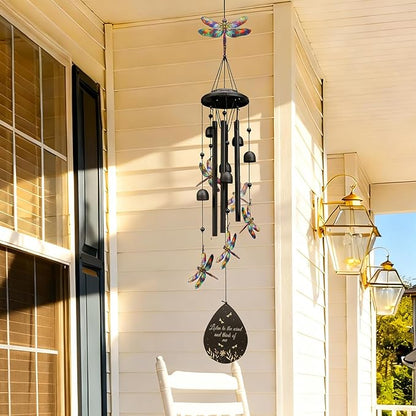 Dragonfly Wind Chimes Outdoor Durable Black Metal Windchimes Garden Patio Decor Dragonfly Gifts for Women/Men, Garden/Yard Decor, Memorial/Birthday Gifts for Grandma/Mom, Chimes for Outside
