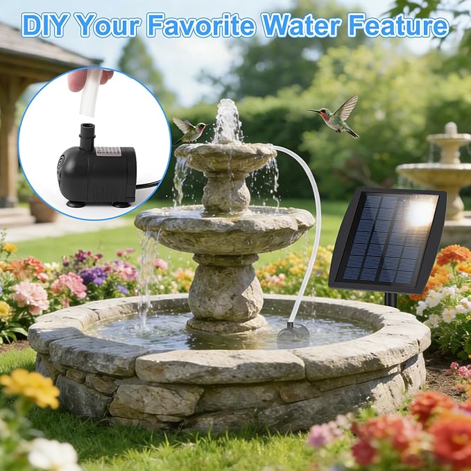 Yeomi Solar Fountain Pump for Bird Bath, 2.5W Solar Powered Water Fountain with 3 Nozzles & 1.5ft Tubing, Multi-Installation & 3-Layer Filtration for Small Pond, Garden Water Feature
