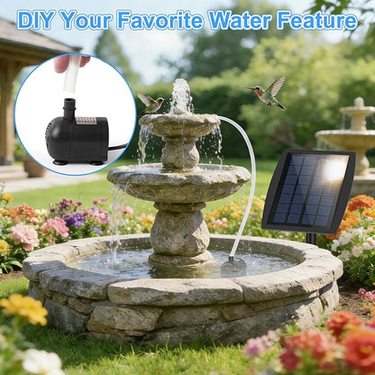 Yeomi Solar Fountain Pump for Bird Bath, 2.5W Solar Powered Water Fountain with 3 Nozzles & 1.5ft Tubing, Multi-Installation & 3-Layer Filtration for Small Pond, Garden Water Feature