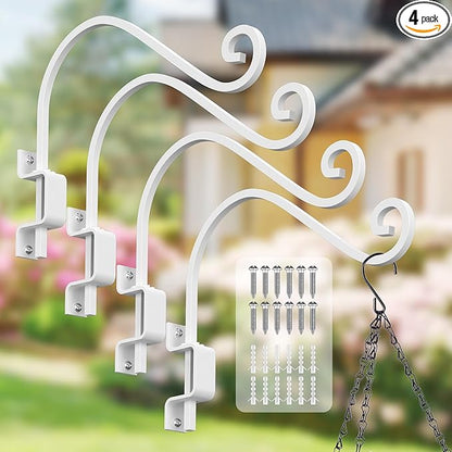 4 Pack Plant Hangers Outdoor : Swivel Bird Feeder Hangers Wall Mount - 15 Inch Swivel Plant Hooks for Hanging Baskets, Flower, Lantern, Wind Chimes (White)