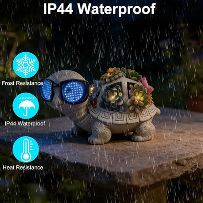 Solar Garden Outdoor Statues with Succulent and 7 LED Lights - Lawn Decor Tortoise Statue for Patio, Balcony, Yard Ornament - Unique Housewarming Gifts (Gray Turtle)