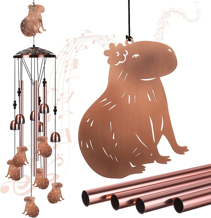 Briwooody Capibara Wind Chimes for Outside Capibara Gifts for Women Mom Metal Wind Chimes Memorial Birthday Decor for Outdoors Patio Garden Porch Home Yard Decoration