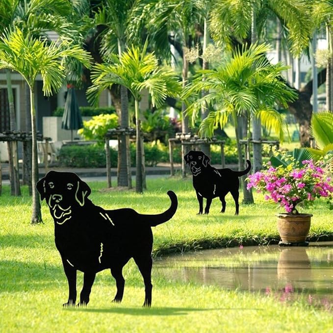 Silhouette Dog Outdoor Decorative Garden Stakes for Yard, Lawn, Patio, Pathway, Stake Garden Metal Dog Garden Stakes, Yard Decor Art Lawn, Outdoor Decor Animal Silhouette Statues
