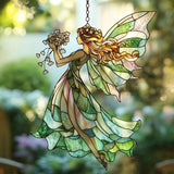 Elegant Forest Fairy Acrylic Suncatcher Stained Glass Effect Window Car Hanging Christmas Ornament Indoor Outdoor Decor Garden Sun Catcher Panel for Fairy Lover for Women Mom Grandma