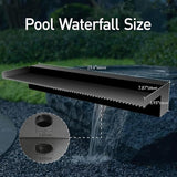 Pool Fountain Stainless Steel Pond Waterfall Spillway Kits for Indoor/Outdoor Decorative, 24 Inches Black Pool Water Feature for Garden Patio, Backyard Koi Pond Decor(No LED Light)