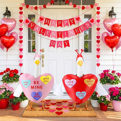 Abbylike 2 Sets Valentine's Day Porch Goose Outfits Conversation Heart Porch Yard Goose Outfits Clothes Costume Fits Large 23'' Cement for Garden Yard Statue Pathway Decorations