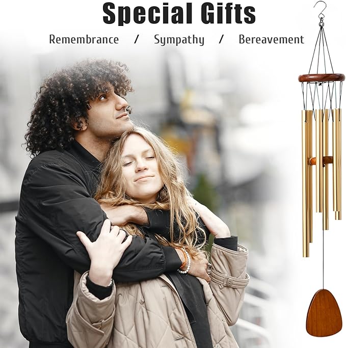 kathson Classic Wind Chimes for Outside, Memorial Windchimes for Loss of Loved One, Outdoor Deep Tone Aluminum Gift Wind Chime for Garden, Patio, Yard Zen Decoration, Gold