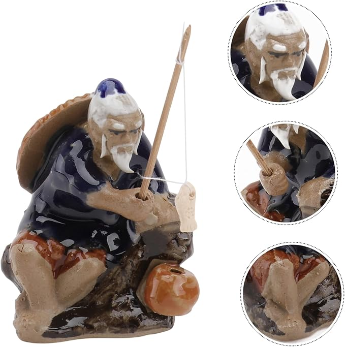 Ceramic Fisherman Ornament for Fish Tank and Garden Bonsai Water-Absorbing Decorative Statue 2.75X1.96X1.37 Inch Indoor Outdoor Table Patio D Cor
